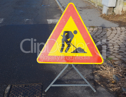 road works sign with copy space