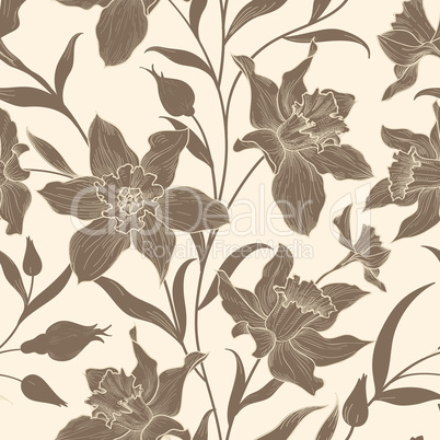 Floral seamless pattern. Flower doodle background. Floral engrav