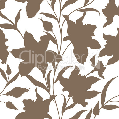 Floral seamless pattern. Flower slihouette background. Floral ti
