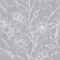 Floral seamless pattern. Flower doodle background. Floral engrav