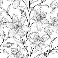 Floral seamless pattern. Flower doodle background. Floral engrav