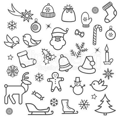 Christmas icon set. Doodle Christmas holiday decorative design e