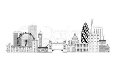 London skyline. London cityscape with famous landmarks and build
