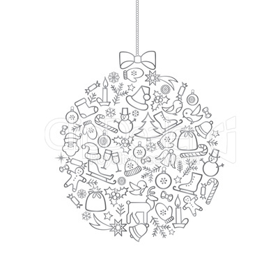 Christmas background with Ball Doodle Decor Elements. Happy Wint