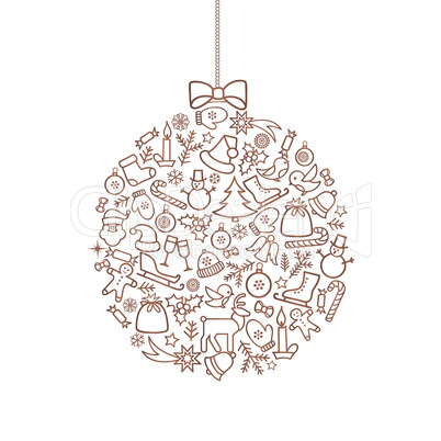 Christmas background with Ball Doodle Decor Elements. Happy Wint