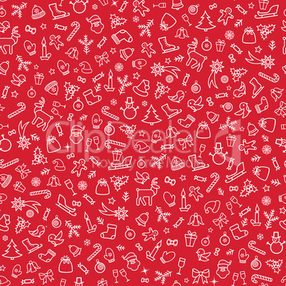 Christmas icons background, Happy Winter Holiday seamless tiling