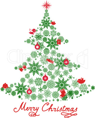 Christmas background, New Year Tree, Snow, Handwritten Greeting