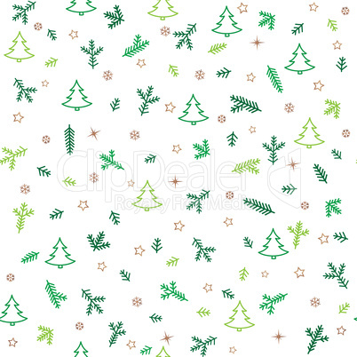 Christmas Icons Seamless Pattern with New Year Tree, Snow and St