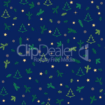 Christmas Icons Seamless Pattern with New Year Tree, Snow and St