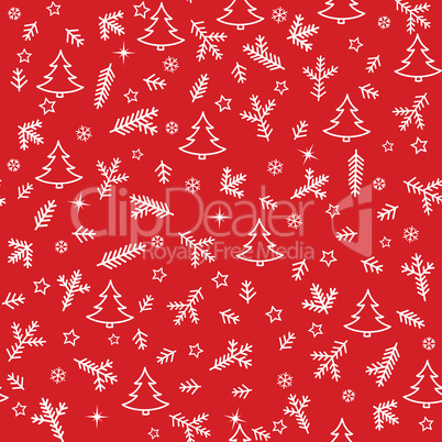 Christmas Icons Seamless Pattern with New Year Tree, Snow and St
