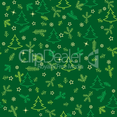Christmas Seamless Pattern with New Year Tree, Snow and Stars. H
