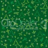 Christmas Seamless Pattern with New Year Tree, Snow and Stars. H