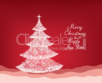 Christmas background with New Year Tree, Snow and Handwritten Gr
