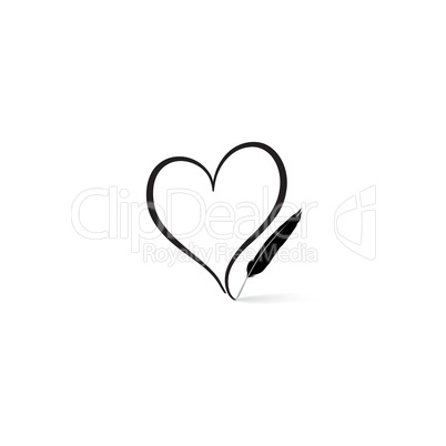 Love heart feather pen written. Valentine day greeting sign