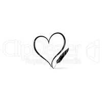 Love heart feather pen written. Valentine day greeting sign