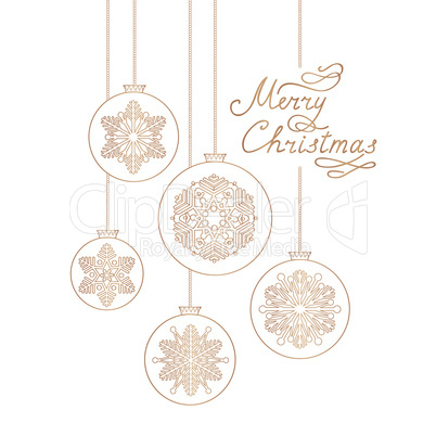 Merry Christmas background. Doodle ball, handwritten lettering