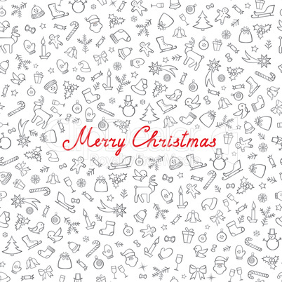 Christmas Icon Pattern. Happy Winter Holiday Card