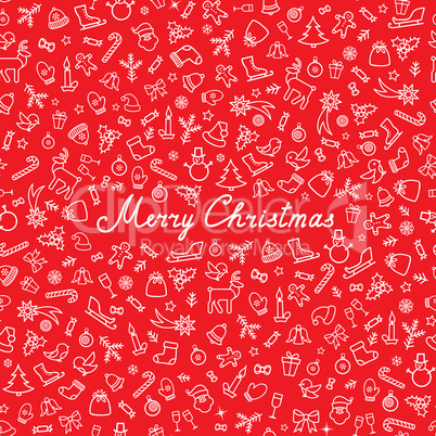 Christmas Icon Pattern. Happy Winter Holiday Card