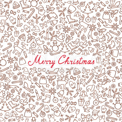 Christmas Icon Pattern. Happy Winter Holiday Card