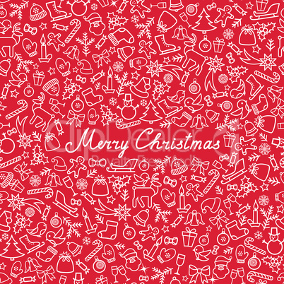 Christmas Icon Pattern. Happy Winter Holiday Card