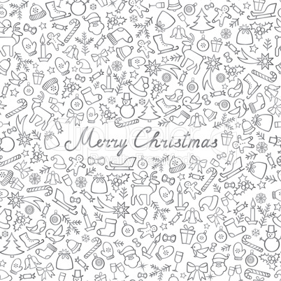 Christmas Icon Pattern. Happy Winter Holiday Card