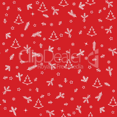 Christmas Icon Seamless Pattern, New Year Tree Snow Stars