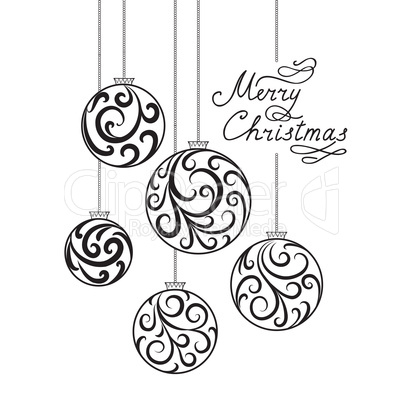 Merry Christmas background. Doodle ball, handwritten lettering