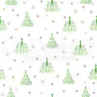 Christmas Tree, Snow, Star Seamless Pattern. Holiday background