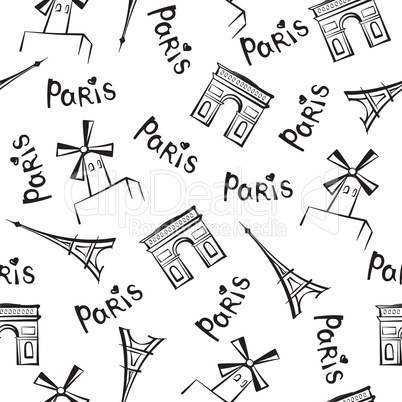 Paris city seamless pattern. Travel France tile background