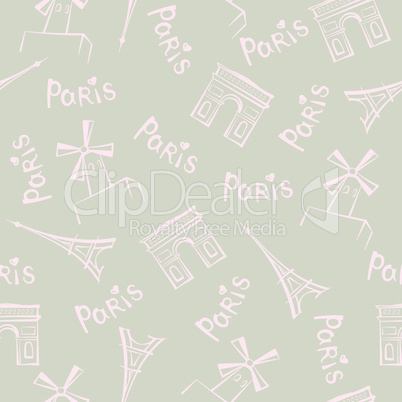 Paris city seamless pattern. Travel France tile background