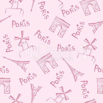 Paris city seamless pattern. Travel France tile background