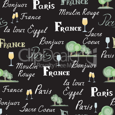 Travel France tile background. Paris city seamless pattern.