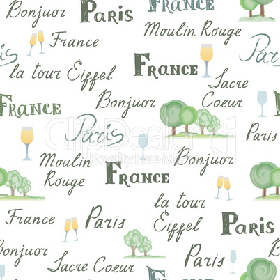 Travel France tile background. Paris city seamless pattern.