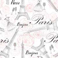 Paris city seamless pattern. Travel France tile background