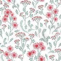 Floral pattern with leaves and flowers. Ornamental herb branch s