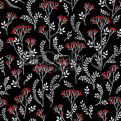 Floral pattern with leaves, berry and flowers. Ornamental herb b
