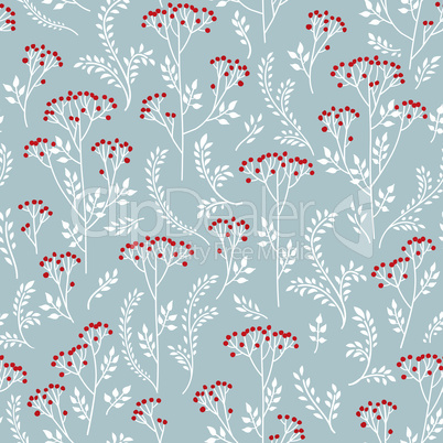 Floral pattern with leaves, berry and flowers. Ornamental herb b