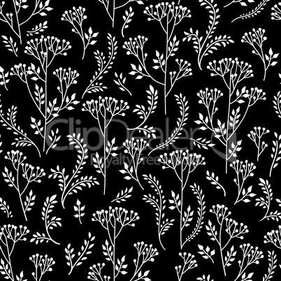 Floral pattern with leaves and flowers. Ornamental herb branch s