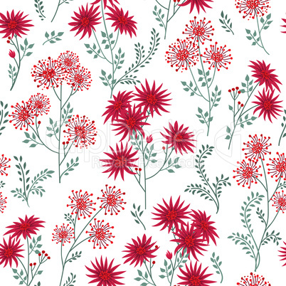 Floral white winter pattern. Leaves and flowers. Nature Herb bac