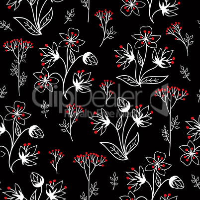 Floral pattern with leaves and flowers. Ornamental herb branch s