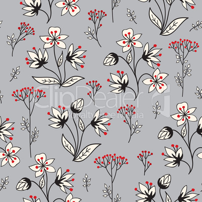 Floral winter holiday tile pattern. Leaves, berries and flowers.
