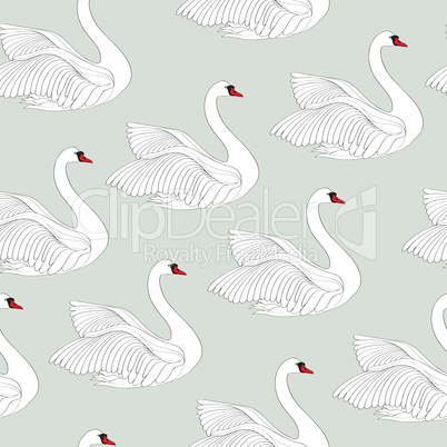 Seamless pattern with white swans. White bird ornamental tile b