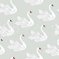 Seamless pattern with white swans. White bird ornamental tile b