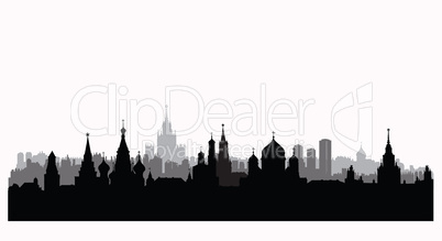 Moscow city buildings silhouette. Russian urban landscape. Mosco