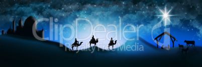Christmas Nativity Scene Of Three Wise Men Magi Going To Meet Ba
