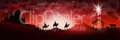 Christmas Nativity Scene Of Three Wise Men Magi Going To Meet Ba