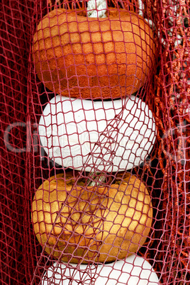 Fishing net with corks close up.