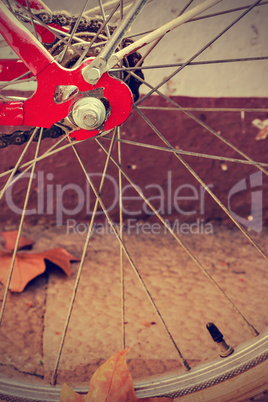 Retro bicycle wheel detail. Vintage style.