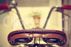 Retro bicycle saddle detail. Vintage style.