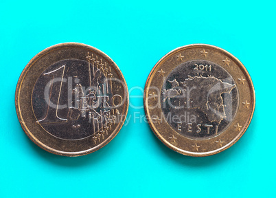 1 euro coin, European Union, Estonia over green blue